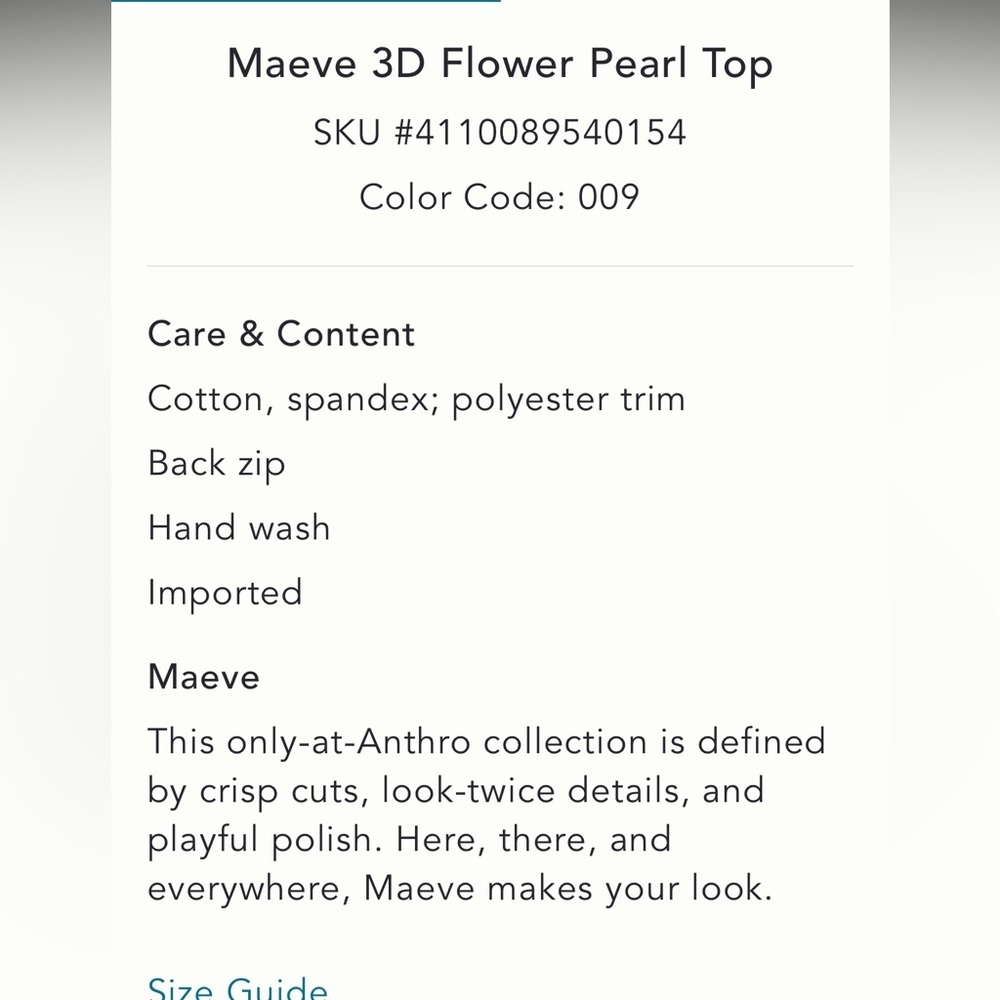 Anthropologie NWMaeve 3D Flower Pearl Top size S. - Picture 6 of 16